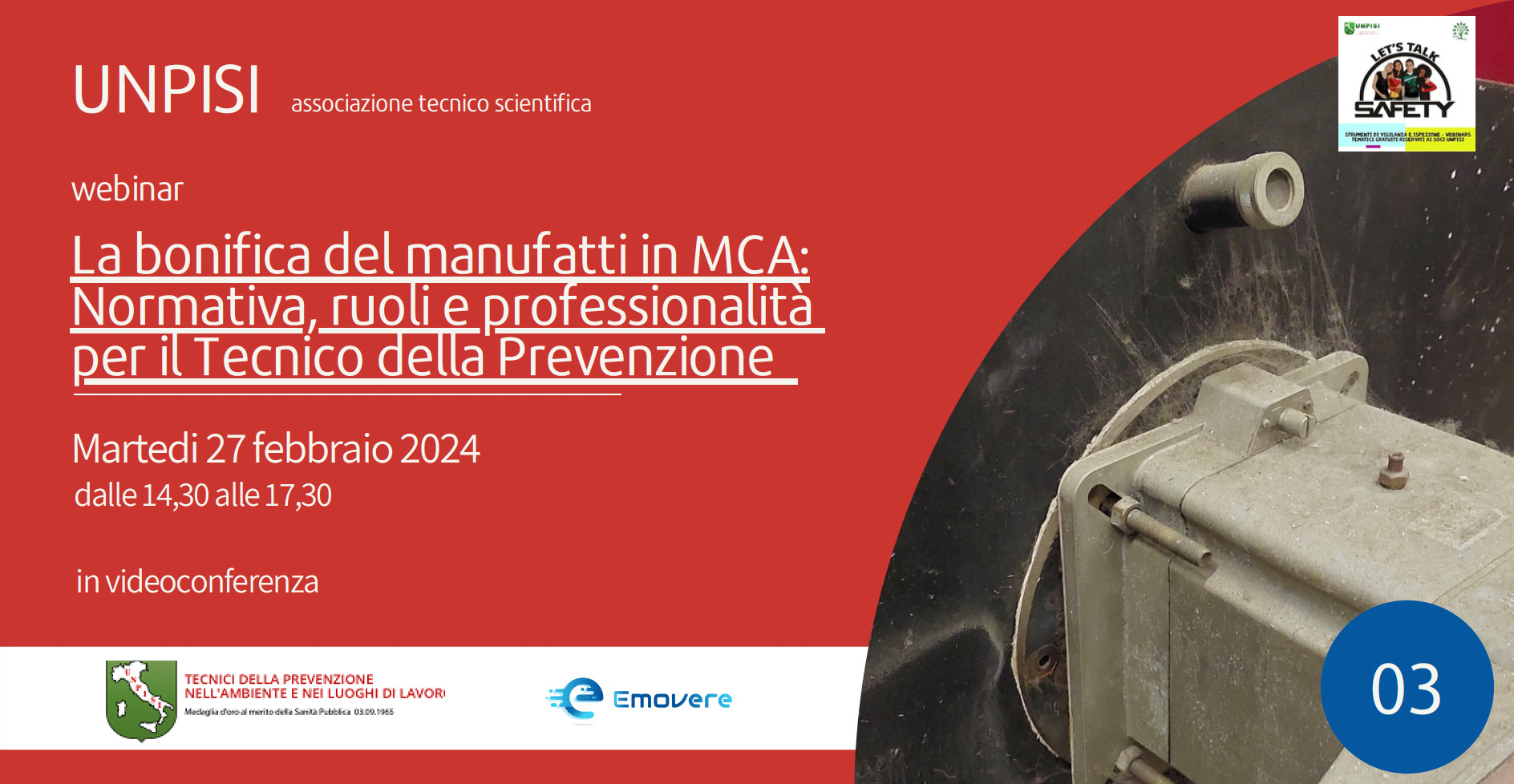 Webinar “La bonifica del manufatti in MCA: Normativa, ruoli e professionalità per il Tecnico della Prevenzione”- 27 febbraio 2024