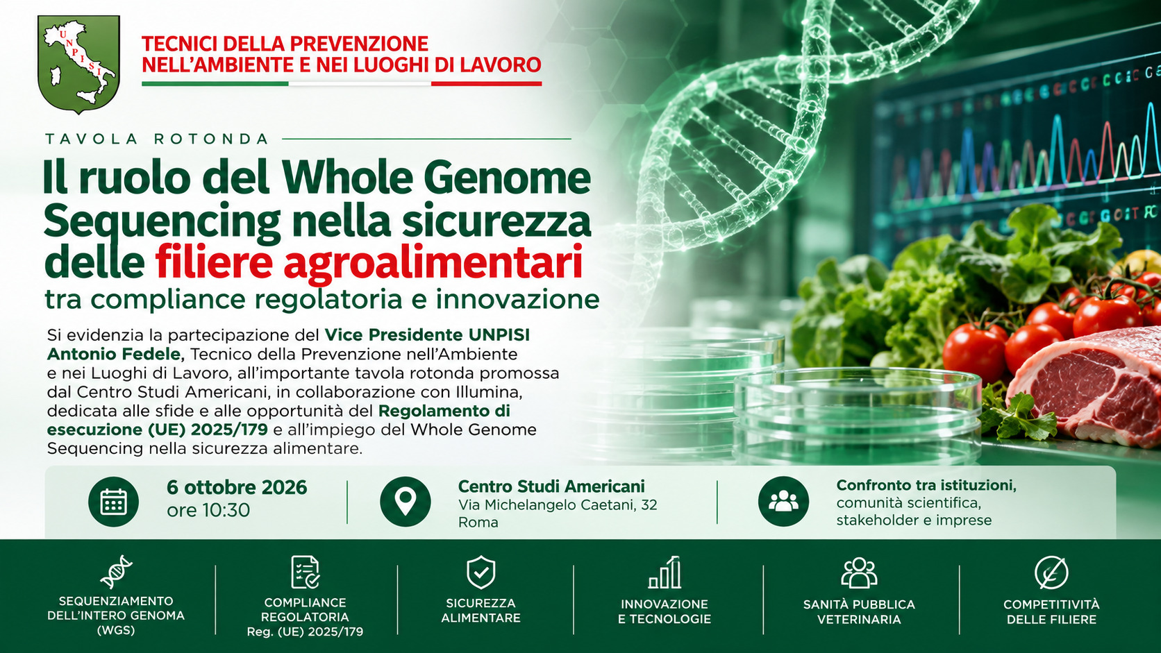 Whole Genome Sequencing e sicurezza alimentare: ATS UNPISI al confronto su innovazione, controlli e nuove regole europee